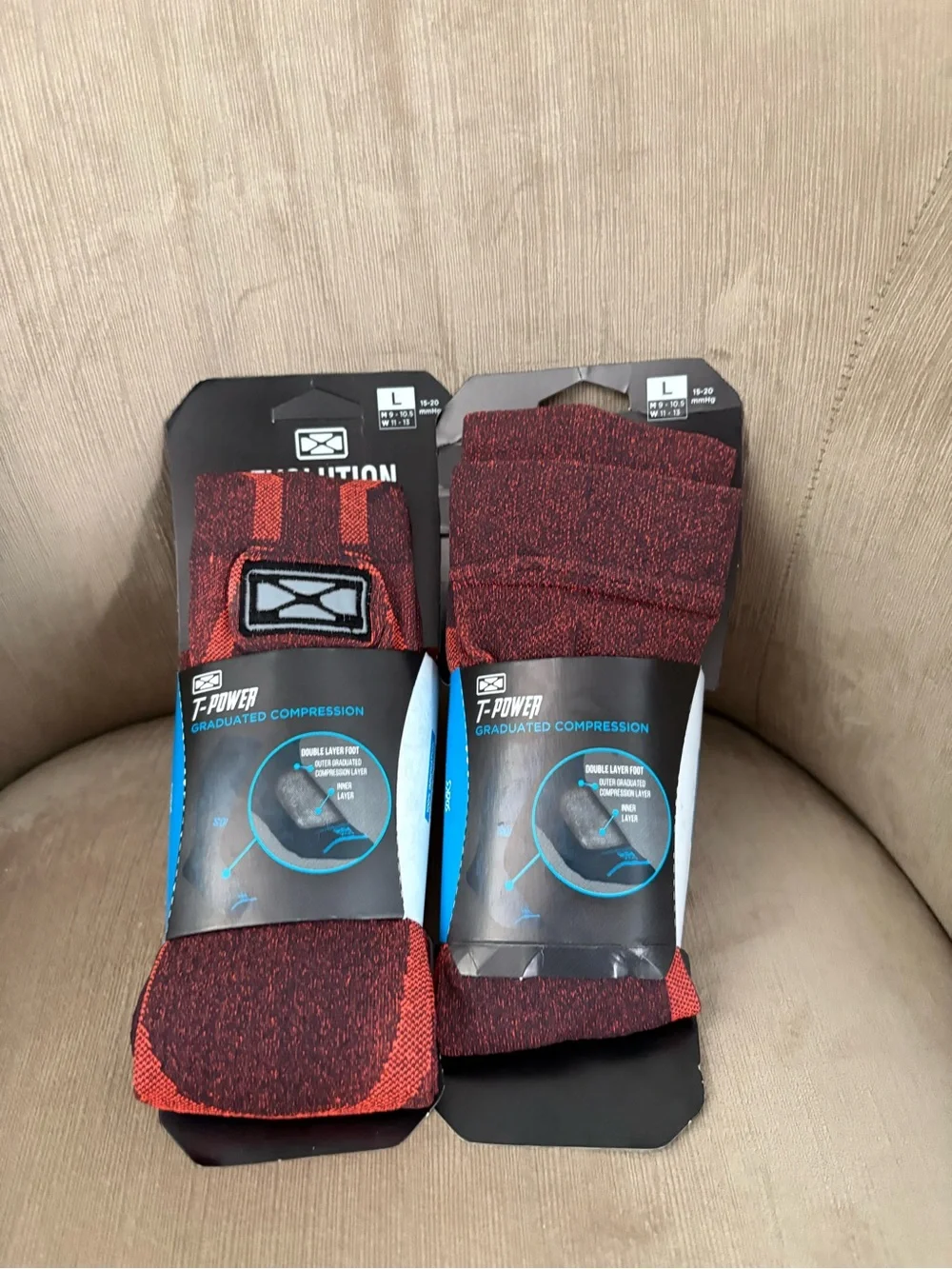 T-power Evolution Socks Graduated Compression L set 2 Black/Orange Microfiber